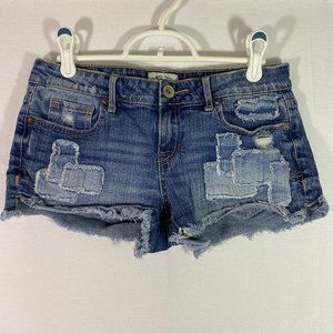 Aeropostale Medium Wash Cut Off Jean Shorts with Patches